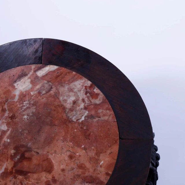 Chinese Antique Chinese Carved Hardwood Marble Top Plant Stand, Circa 1920 For Sale - Image 3 of 13