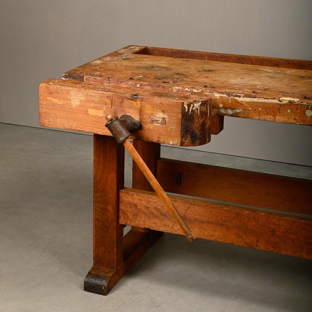Brown Vintage Industrial Rustic Carpenter's Workbench in Wood, 1950s For Sale - Image 8 of 18