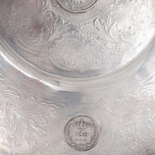 Silver Antique Silver Plate with Four Portuguese Coins, 1900s For Sale - Image 8 of 13