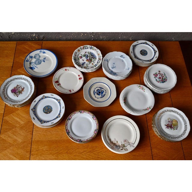 20th Century Porcelain Earthenware Dessert Plates with Various Decorations, 1950s, Set of 62 For Sale - Image 6 of 9