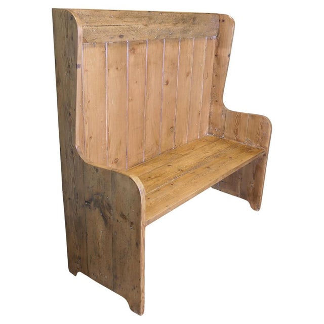 Pine High Back Settle, 1920s For Sale - Image 9 of 9