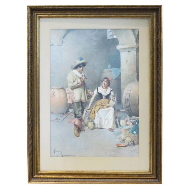 Late 19th Century Late 19th Century Vintage Italian Watercolor Painting by Francesco Ballesio For Sale - Image 5 of 5
