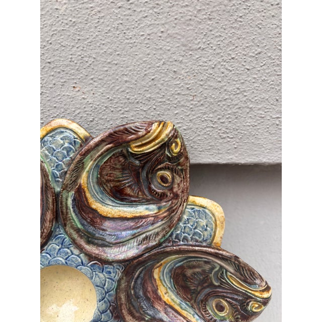 Late 19th Century Majolica Palissy Fish Heads Oyster Plate Thomas Sergent, Circa 1880 For Sale - Image 5 of 9