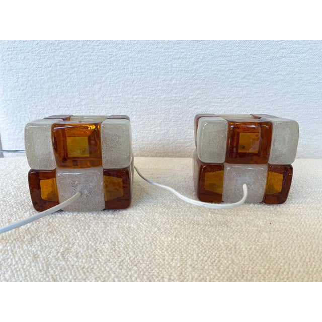 Pair of Amber Glass Cube Lamps, Italy, 1970s For Sale - Image 6 of 11