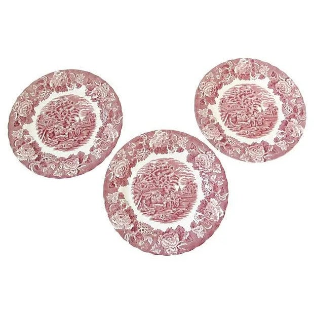 Wood & Son English Scenery Pink Wood & Sons Transferware Plates - Set of 3 For Sale - Image 4 of 4
