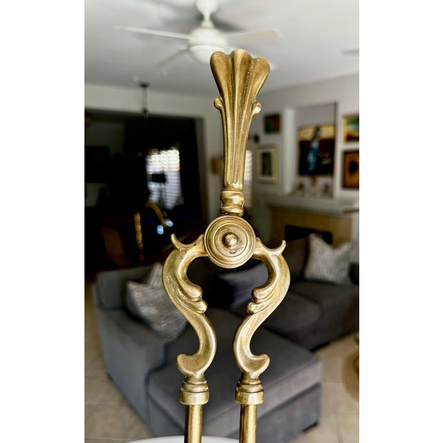Vintage French Louis XVI Style Brass Fireplace Tool Set / Fleur-De-Lis Finial For Sale - Image 11 of 18