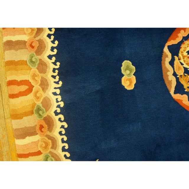 1980s 1980s Blue Dragon Modern Vintage Chinese Art Deco Carpet Knotted Wool Oval Rug For Sale - Image 5 of 9
