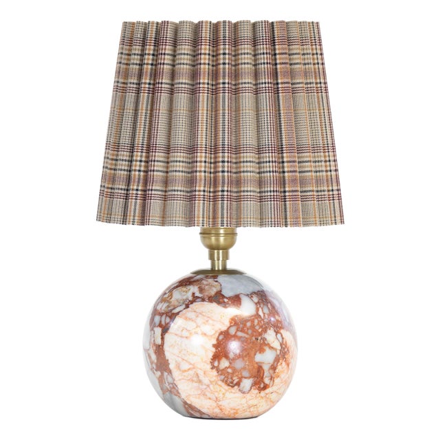 Giorgio Marble Mini Lamp, Natural Brass with Heritage Plaid Wave Pleat Shade For Sale