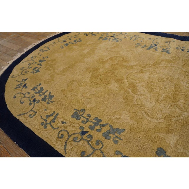 Textile 1920s Beige Foliate Medallion Antique Oval Chinese Peking Rug 3' X 5'9'' Wool Knotted Carpet For Sale - Image 7 of 12