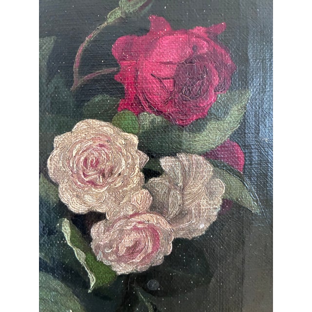 Textile Vintage Original Floral Rose Still Life Oil Painting For Sale - Image 7 of 13
