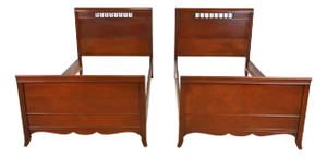 Regency Carved Mahogany Twin Beds by Fancher, Circa 1940s