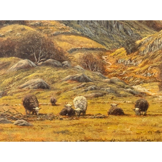 Realism Sheep by Mountain Waterfall in Lake District England an Original Oil on Canvas 1990 Circa For Sale - Image 3 of 16