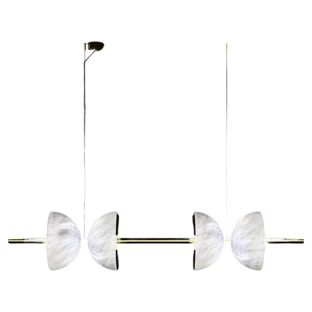 Ermes Shiny Gold Metal and Alabaster Pendant Light 2 by Alabastro Italiano For Sale