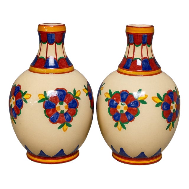 Art Deco Vases by Henri Delcourt for Desvres, 1930s, Set of 2 For Sale