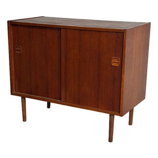 Vintage Danish Modern Teak Cabinet Credenza Sideboard Sliding Door Storage For Sale