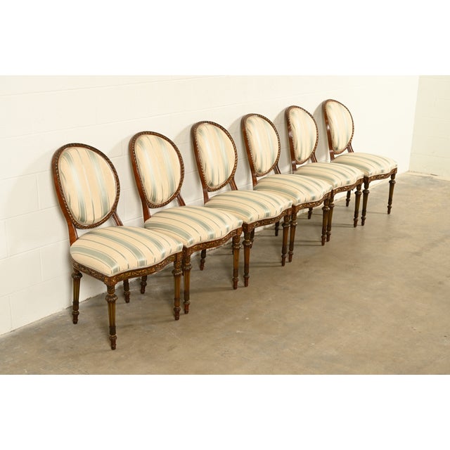 Karges Style French Regency Louis XVI Carved Mahogany and Gold Gilt Dining Chairs, Set of Six For Sale - Image 12 of 12