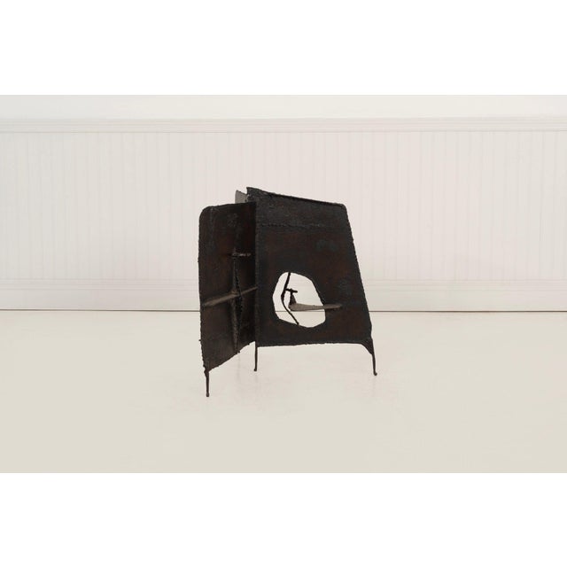 Brutalist Tripod Floor Sculpture, c.1955 – Blackened Steel & Orange Crystal For Sale - Image 4 of 12