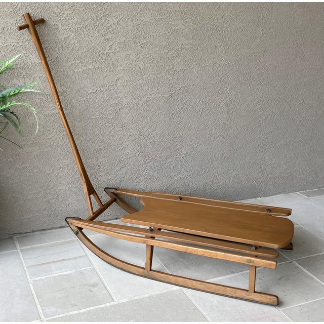Farmhouse Circa 1920 Solid Hickory Wood & Metal Transport Sled With Moveable Pull Handle For Sale - Image 3 of 18