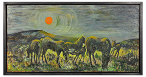 Hazel Barnett, Welsh Ponies Grazing Under a Warm Sun, Penlan, Swansea, 1967, Oil Painting, Framed