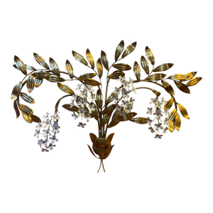 Mid 20th Century Hans Kögl Gilt Metal Floral Lighted Wall Sconce