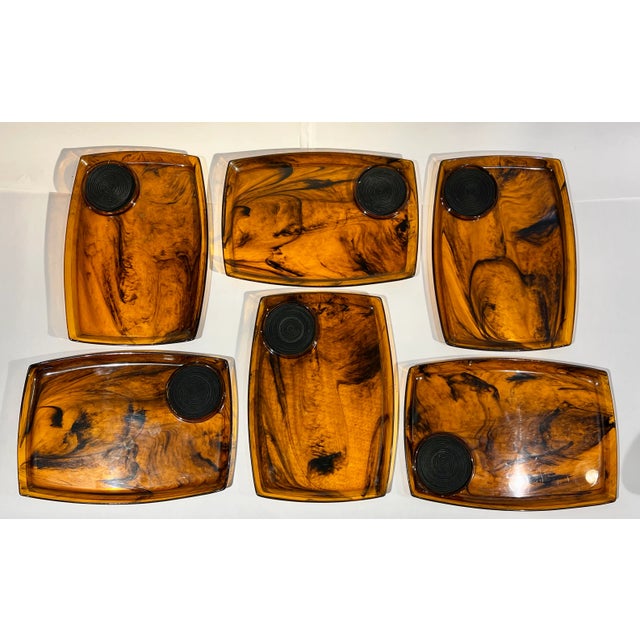 Vintage Amber Lucite Swirl Midcentury Cocktail Trays With a Cup Rest - Set of 6 For Sale - Image 10 of 10