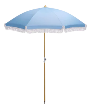 Valencia 6.5 Ft Beach Fringed Umbrella, Baby Blue