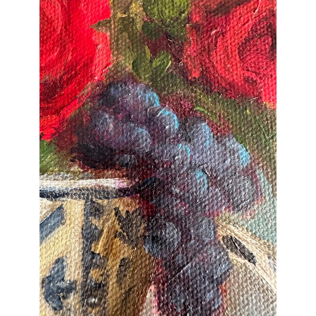 Red Roses, Original Painting, Blue and White China, Chinoiserie Pitcher, Acrylic, 8x8, Deep Canvas, Unframed. For Sale - Image 4 of 10