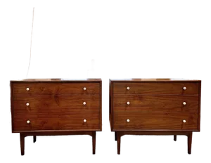1960s Pair of Drexel Declaration Walnut 3-Drawer Dressers by Kipp Stewart | Mid-Century Modern