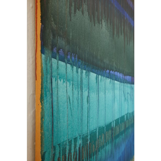 Blue "Hold Onto the Feeling / Red Grey Turquoise Yellow" - Large Abstract Acrylic Painting by Simon Findlay For Sale - Image 8 of 14