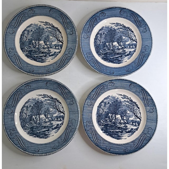 Farmhouse Mid 20th Century Currier & Ives Royal Usa Dinner Plates the Old Grist Mill Set of 8 For Sale - Image 3 of 12
