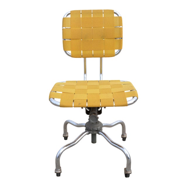 1950s Mid Century Industrial Bevco Chrome Office Desk Chair With Yellow Upholstery For Sale