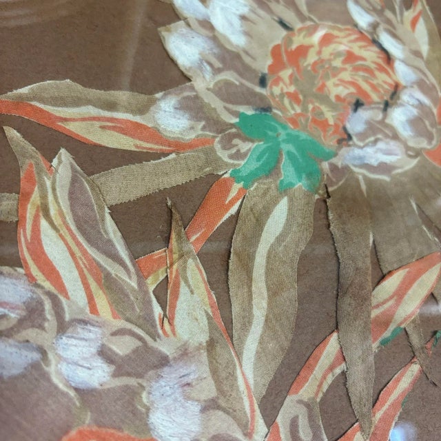 Mid-Century Modern 1970s Cereus Flower Fabric Art Painting Framed, Unisgned For Sale - Image 3 of 6