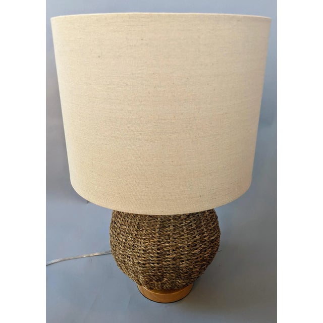Coastal Natural Woven Rattan Seagrass Side Table Lamp For Sale - Image 10 of 13