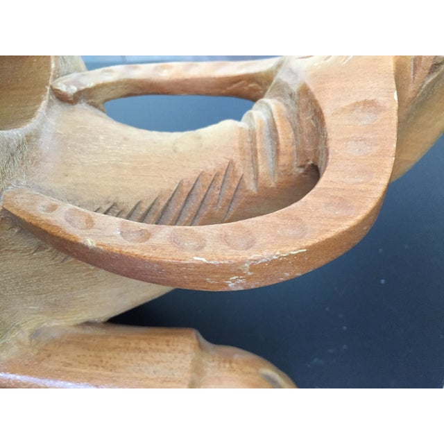 Vintage Handcrafted Wood Water Buffalo Wine Bottle Holder Caddy For Sale - Image 12 of 12