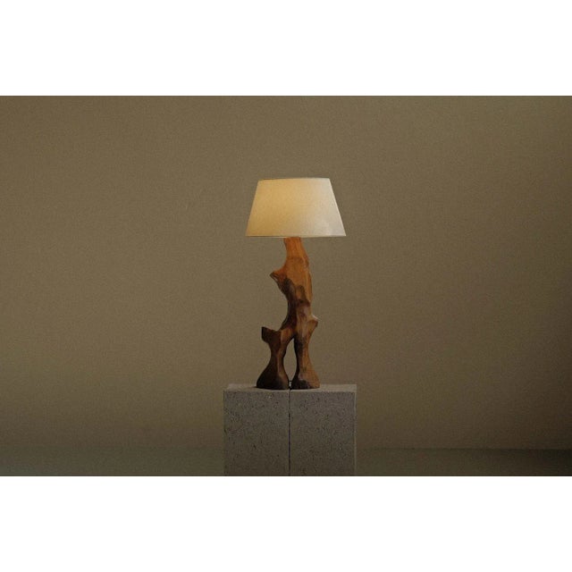 French Brutalist Sculptural Table Lamp in Olive Wood, 1970s For Sale - Image 11 of 11