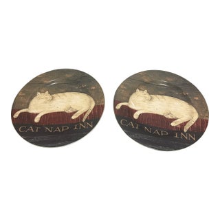 Vintage Warren Kimble "Cat Nap Inn" Stoneware Plates for Sakura - a Pair For Sale