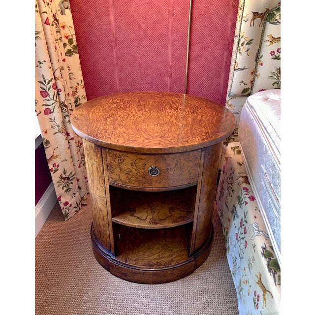 Traditional George III Style Burl Walnut Oval Single Drawer Accent Side Table For Sale - Image 3 of 8