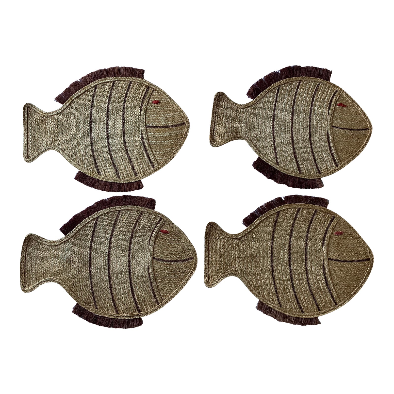 Vintage 1950’s Set of 4 Figural Wicker Fish Placemats by Sacks Fifth