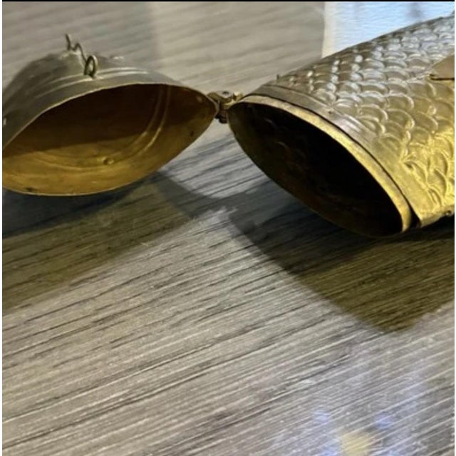 Large Antique Judaica Brass Articulated Fish Besamim Spice Box For Sale In Palm Springs - Image 6 of 12