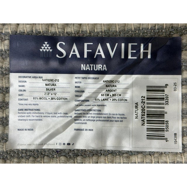 2ft 4in × 11ft 8in Safavieh Silver Natura Runner Wool/Cotton Rug For Sale - Image 12 of 12