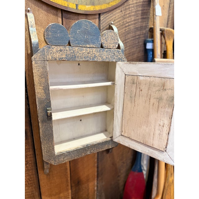 Antique Quebec Pharmacy Wall Cabinet Original Blue Paint Folk Art For Sale - Image 4 of 9