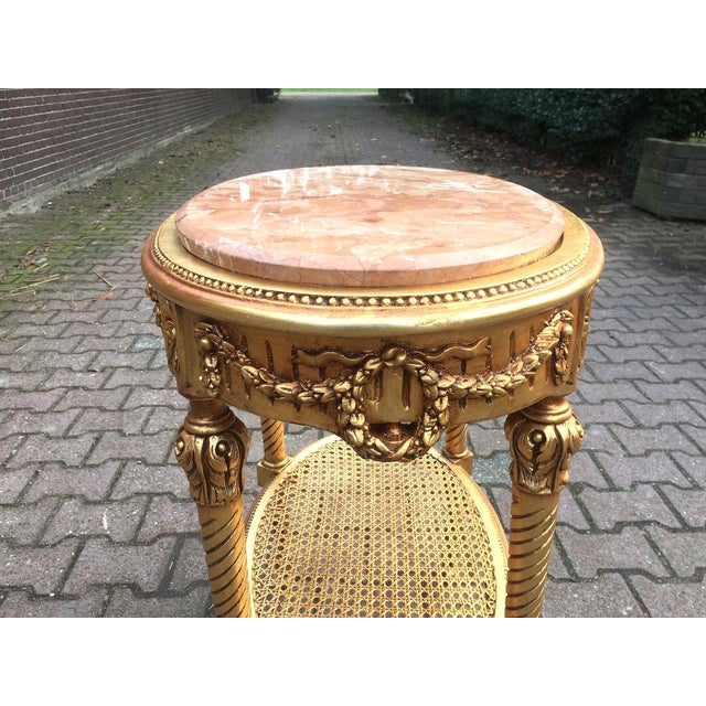 Pink 1970s French Louis XVI Gilt Beech Pink Marble Side Table For Sale - Image 8 of 11