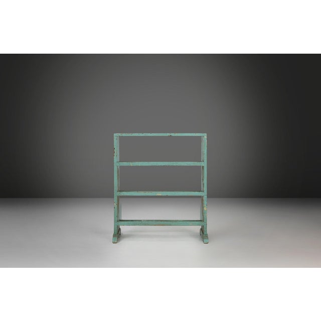 Small Industrial Mint-Colored Rack with 4 Shelves, Belgium, 1920s For Sale - Image 12 of 13