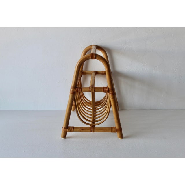 Mid-Century French Style Bentwood Bamboo Rattan Magazine Book Newspaper Rack Caddy Vintage For Sale - Image 11 of 12