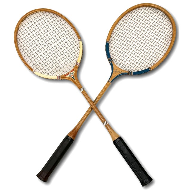 American 2 Vintage Mid 20th Century American Hand Made Laminated Wood Badminton Rackets in Beautiful Condition For Sale - Image 3 of 12
