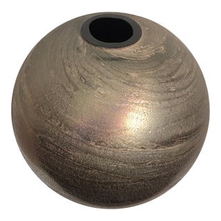 Large Vintage Metallic Blavk Iridescent Toned Textured Italian Art Glass Vase For Sale