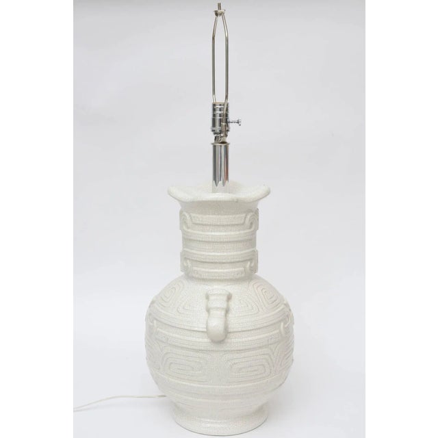 Ceramic Italian Vintage Crackled Glazed Ceramic Monumental Table or Desk Lamp Aztec Design For Sale - Image 7 of 11