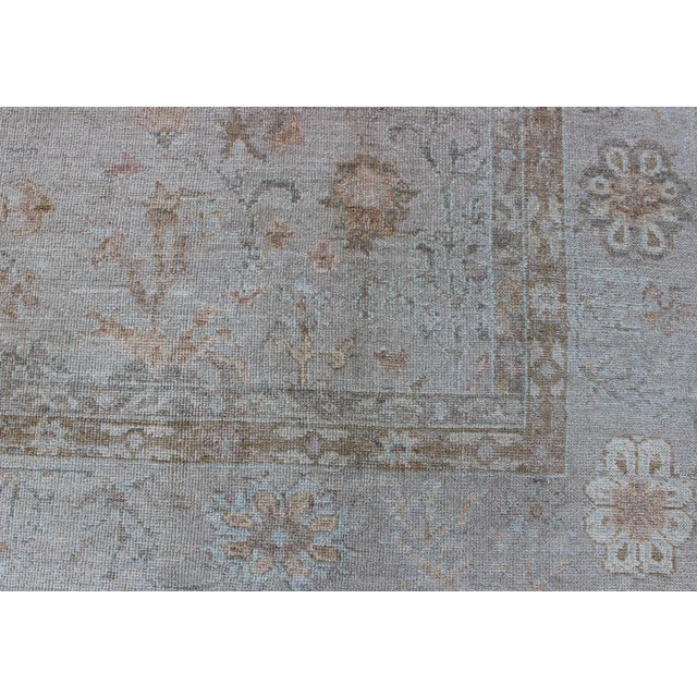 Large Turkish Angora Oushak Rug With All-Over Vining Floral Design in Neutral Colors For Sale - Image 9 of 13