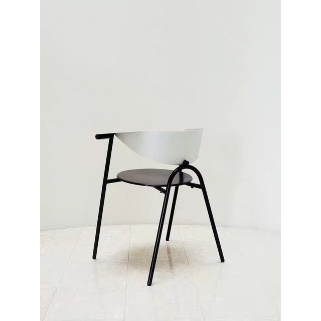 Postmodern 1990s Post-Modern Sculptural Metal Dining or Statement Chair Brushed Silver and Black For Sale - Image 3 of 11