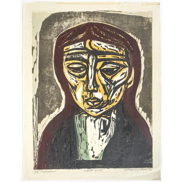 Irving Amen 1966 Irving Amen Rebecca Woodblock Artist's Proof For Sale - Image 4 of 5